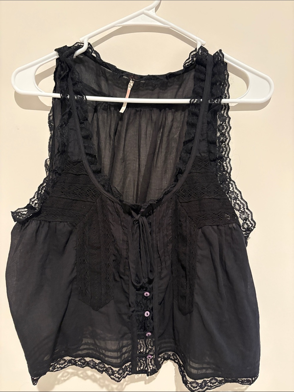 Free People Black Lace-Trim Sleeveless Camisole